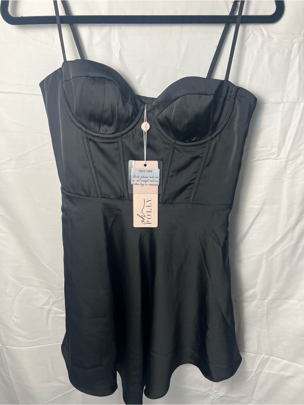 Oh Polly Black Satin Bustier Slip Dress